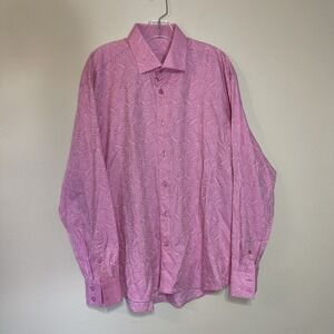 Bertigo Long Sleeve Button Up Mens' XL‎ Pink Paisley Floral 100% Cotton